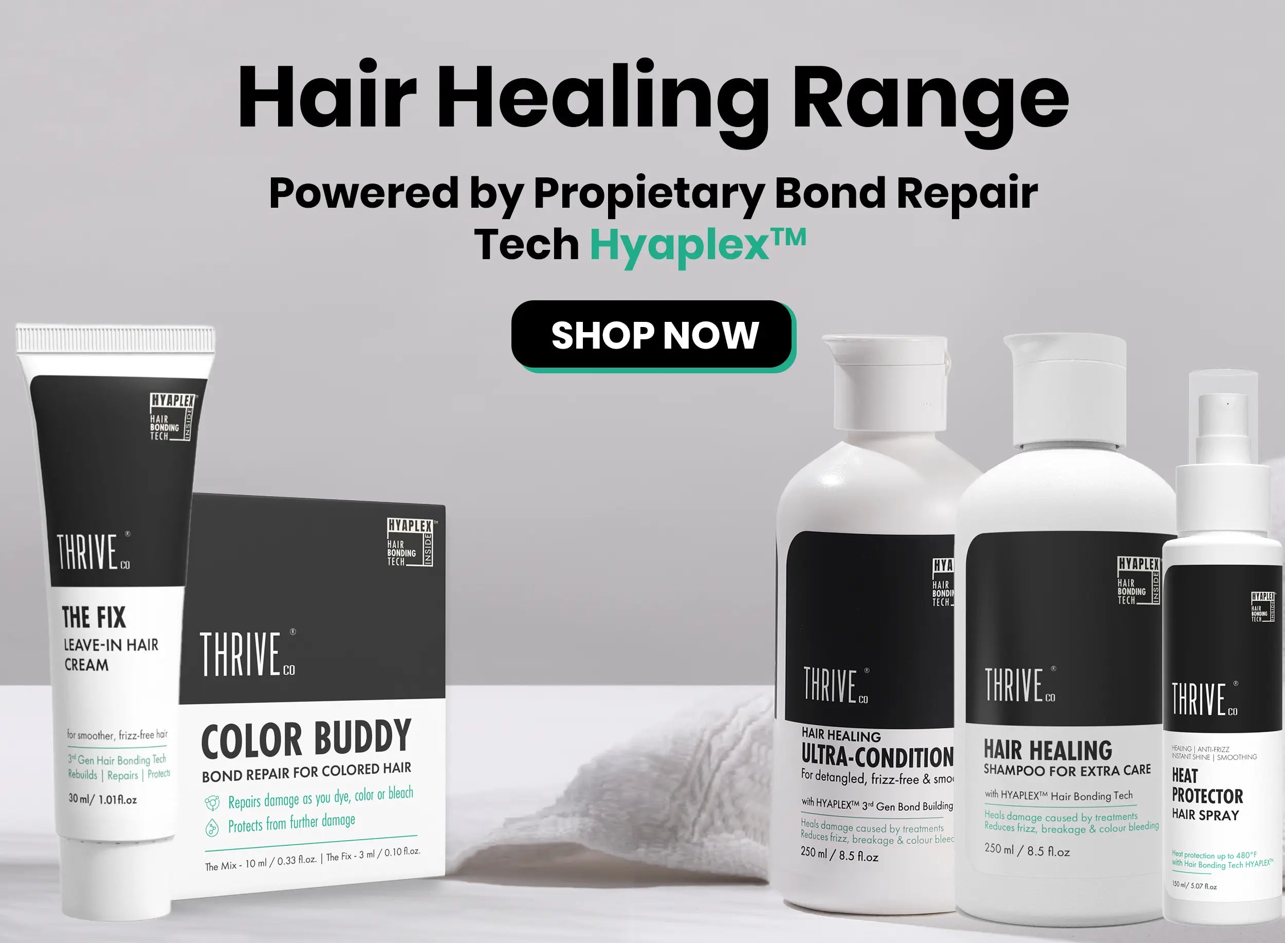 check out thriveco hair healing range powered by bond repair tech Hyaplex™ products