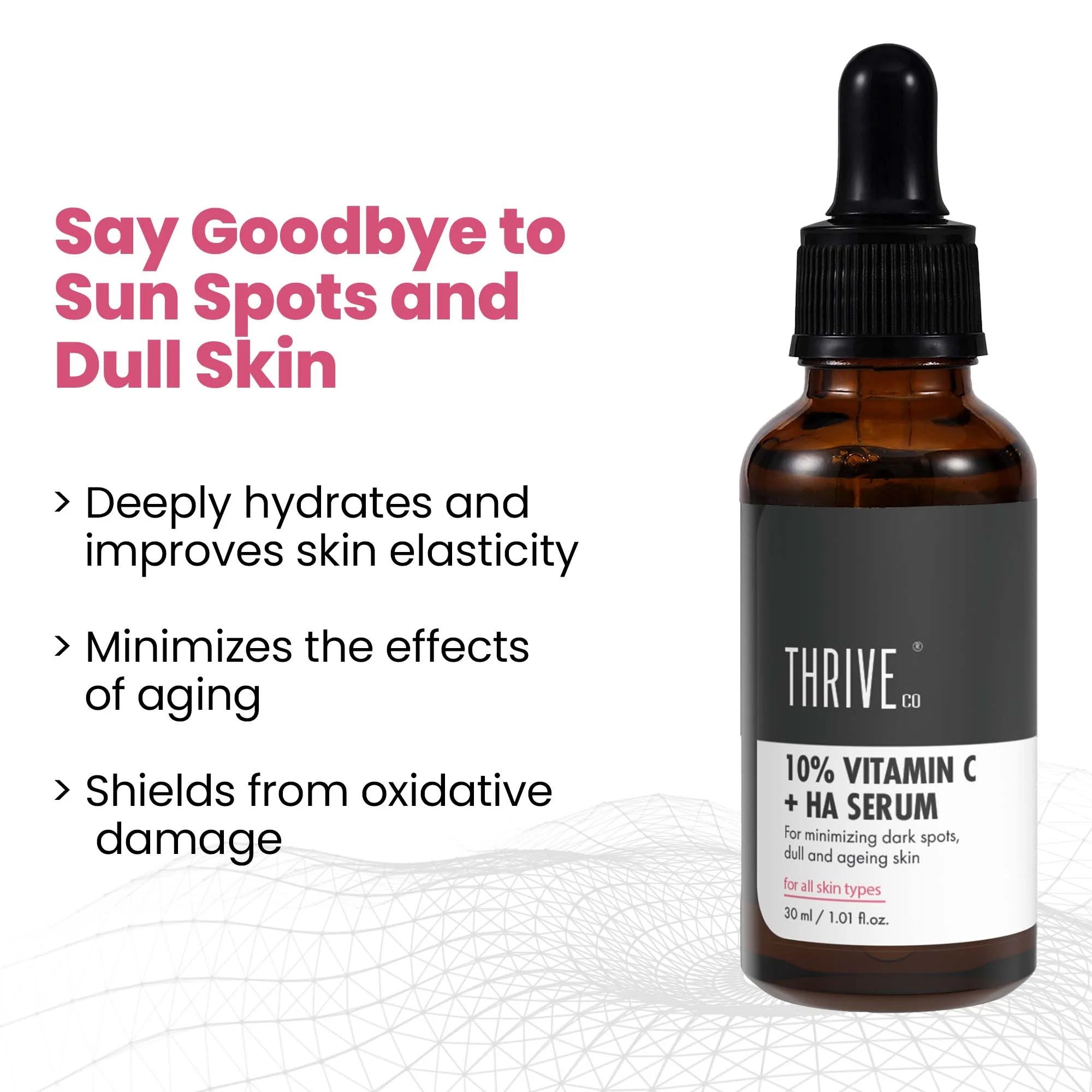 10 Vitamin C Serum with Hyaluronic Acid for Dull & Ageing Skin ThriveCo