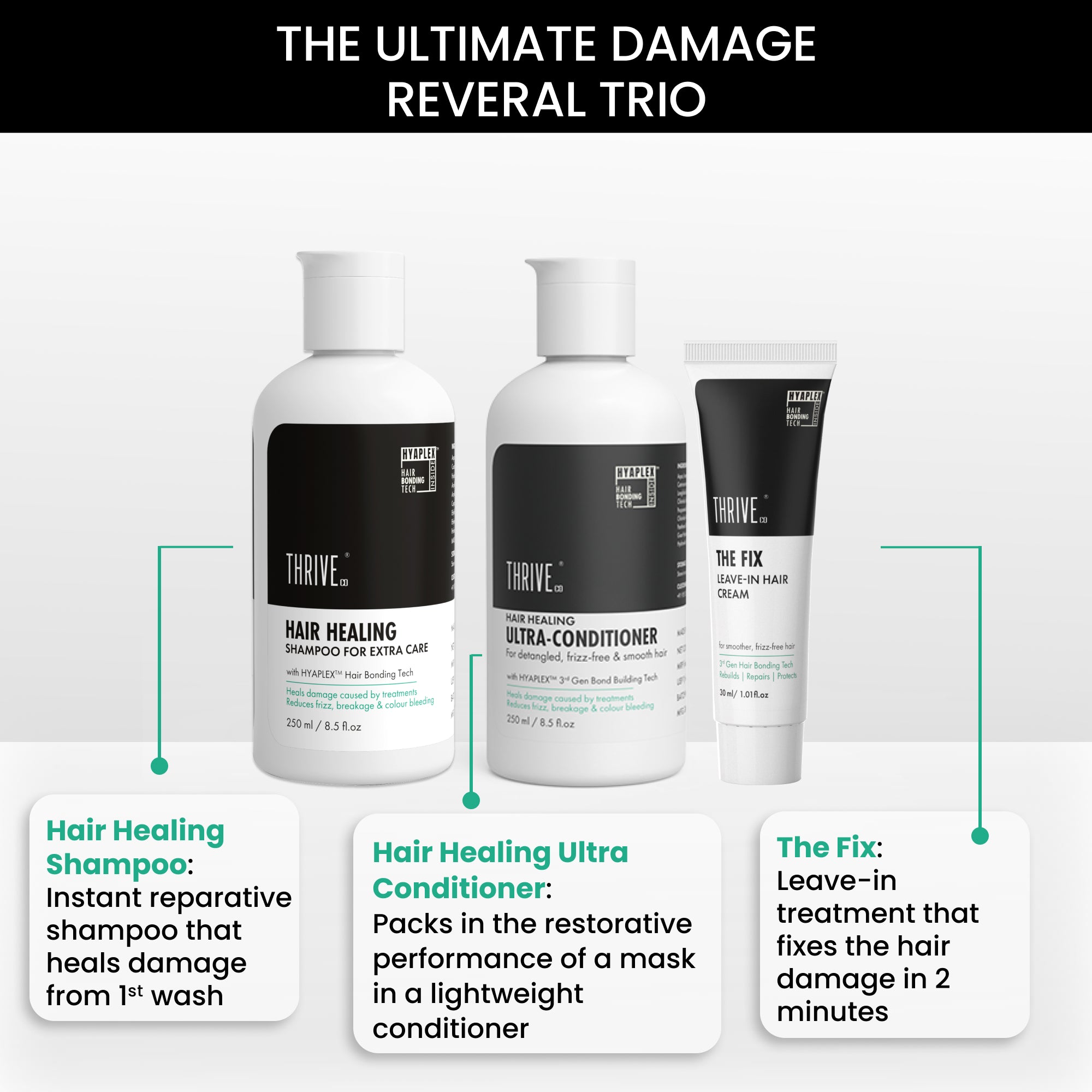 hair repair treatment with shampoo + conditioner + leave-in hair cream combo
