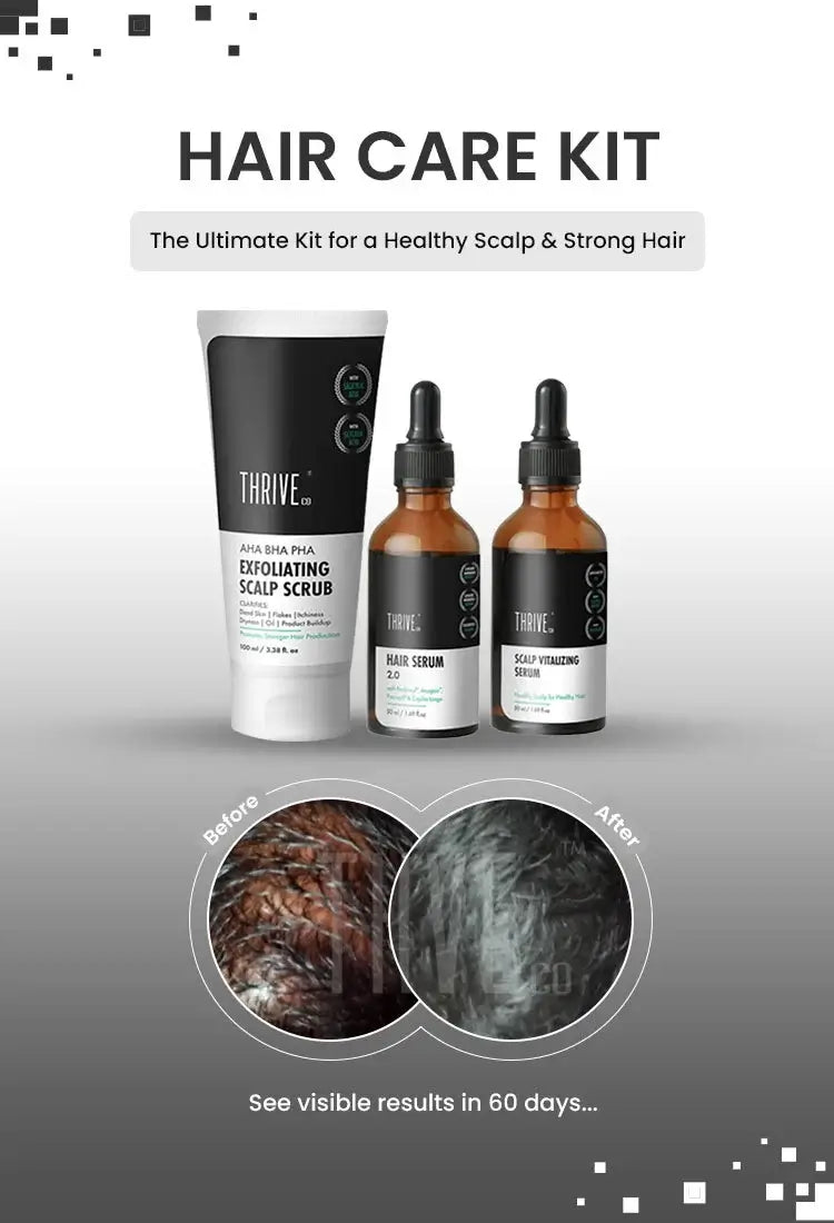 ThriveCo Hair Care Kit containing Hair Growth Serum, Exfoliating Scalp Scrub, and Scalp Vitalizing Serum