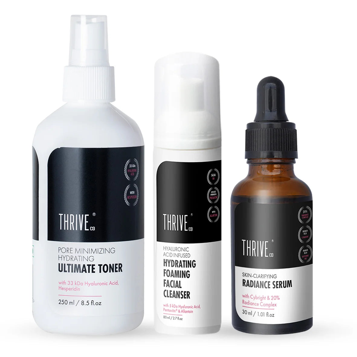 ThriveCo Everyday Skin Routine Kit  Hydrating Foaming Facial Cleanser Ultimate Toner Radiance Serum