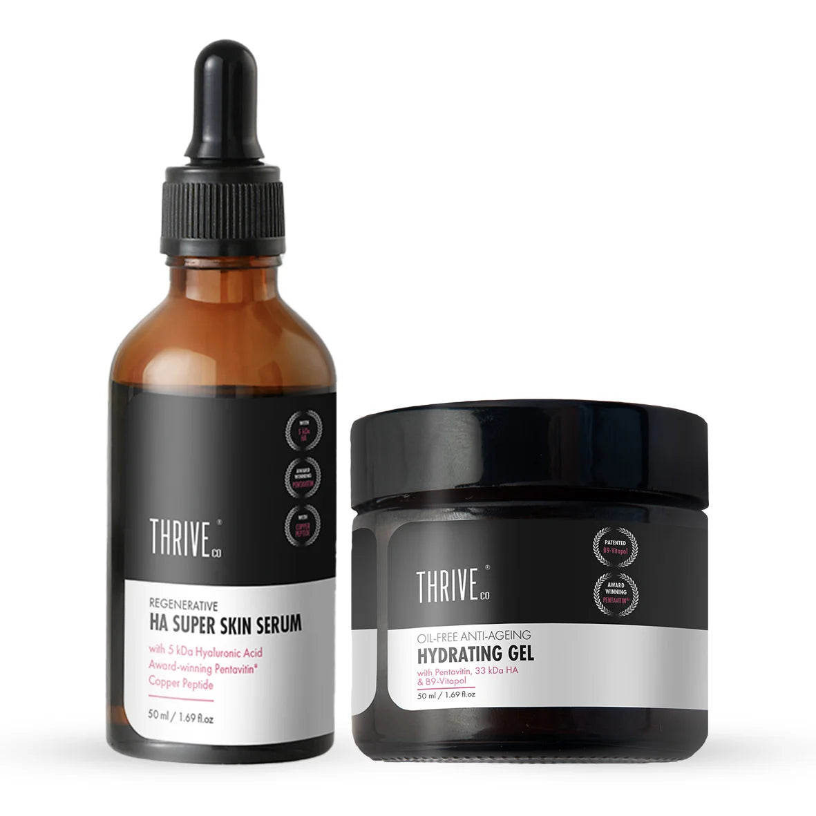 ThriveCo Skin Care Gel Moisturizing Kit Hyaluronic Acid Super Skin Serum Oil Free Anti Ageing Hydrating Gel