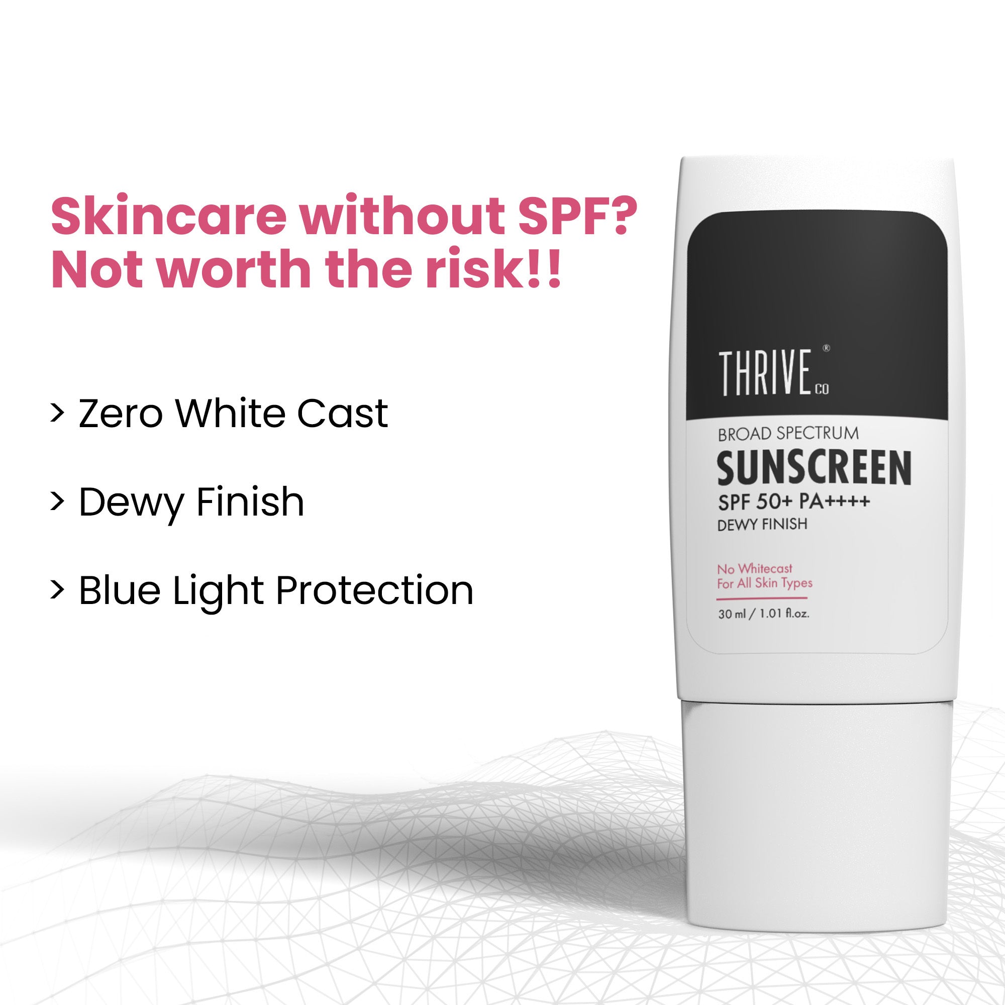 ThriveCo Broad Spectrum Sunscreen SPF 50+ PA++++, 30ml with UV Protect