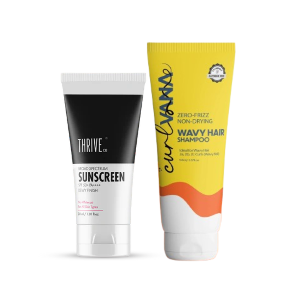 ThriveCo Sunscreen SPF 50+ PA++++ : 30 ml + Curlvana Wavy Shampoo, 150 ml