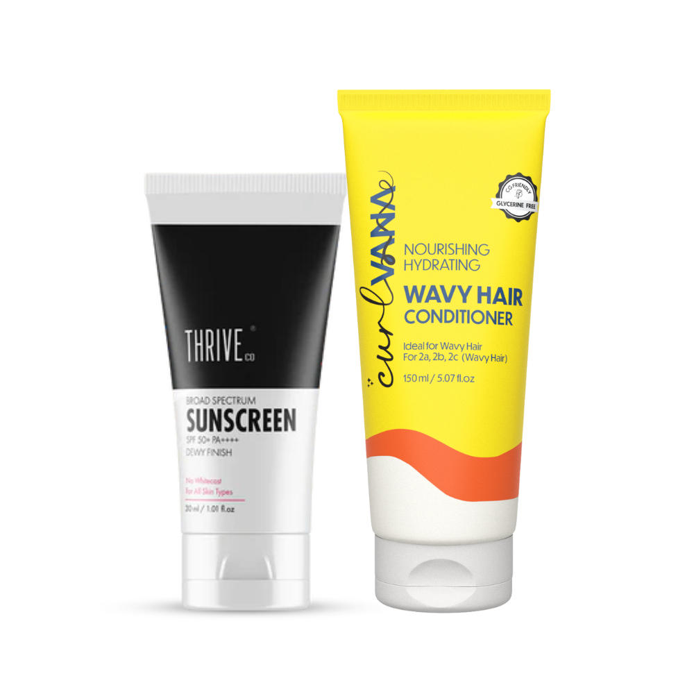 ThriveCo Sunscreen SPF 50+ PA++++ : 30 ml + Curlvana Wavy Conditoner, 150 ml