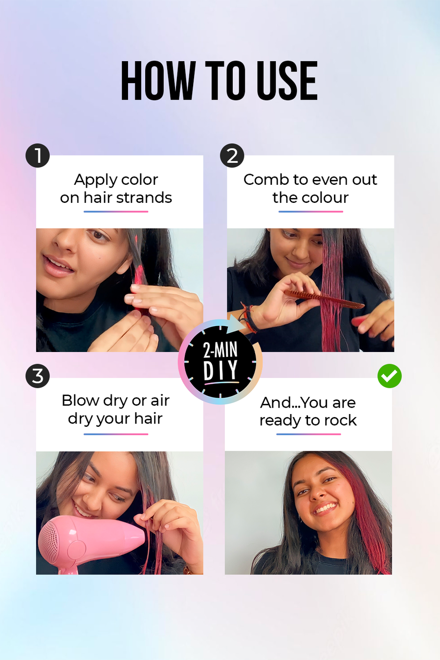 Anveya Colorisma Euphoria Blue, Summer Pink & Champagne Gold Temporary Hair Color, 30ml each