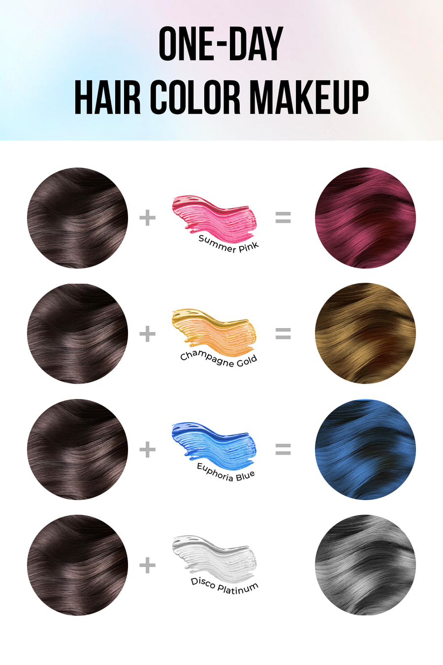 Anveya Colorisma fantastic four kit :  Euphoria Blue, Summer Pink, Champagne Gold and Disco Platinum Temporary Hair Color, 30ml each